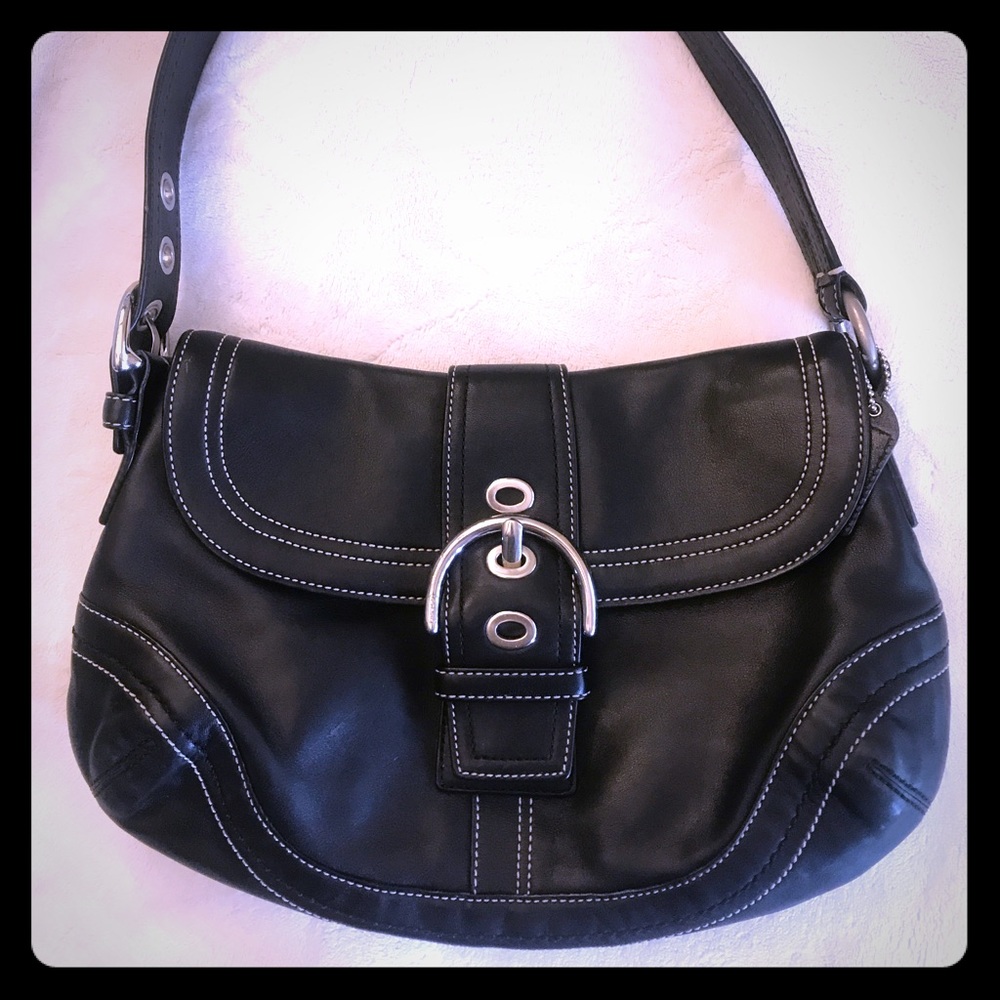 Medium black leather coach bag